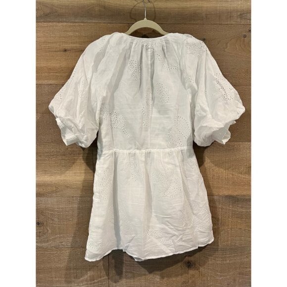 FRAME Eyelet Puff Sleeve Dress in white size S - Picture 12 of 14